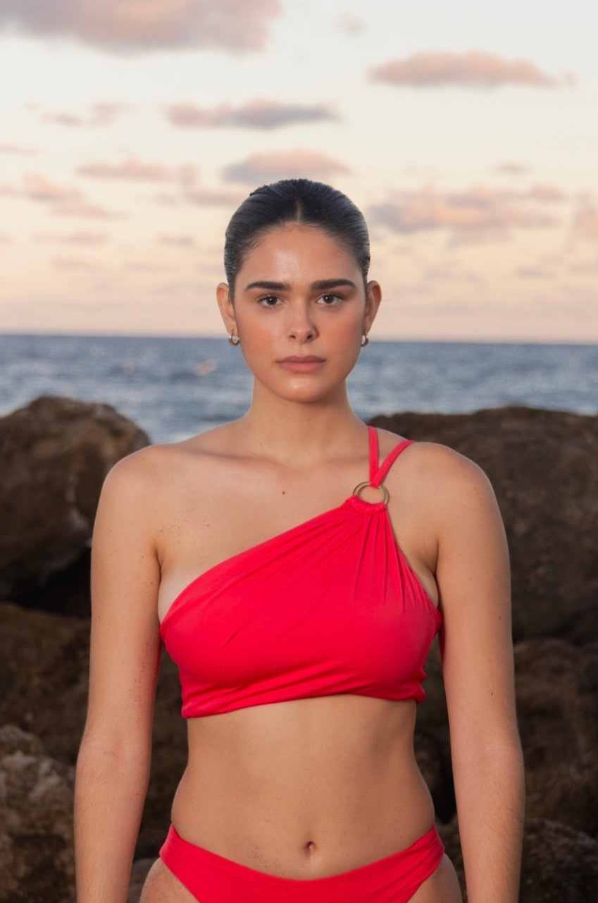 Model in red bikini