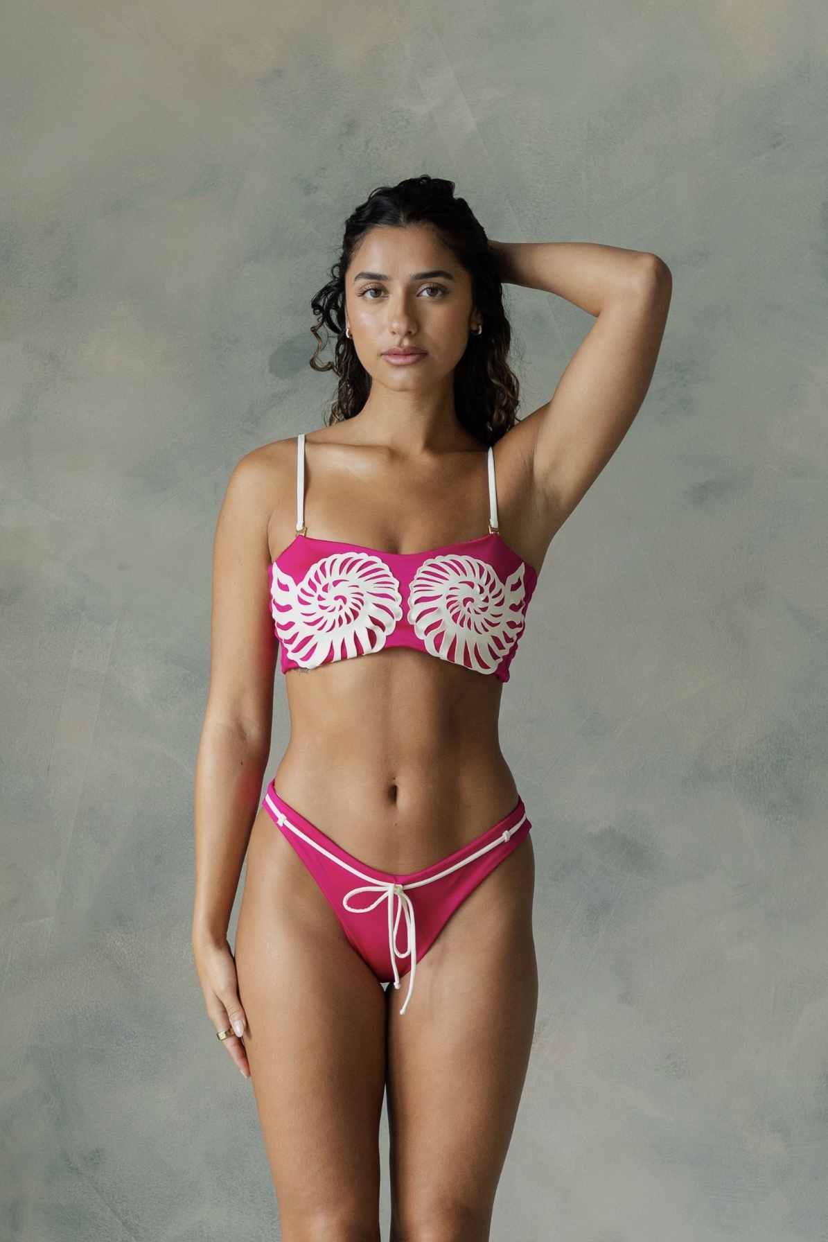 Model wearing pink bikini front view